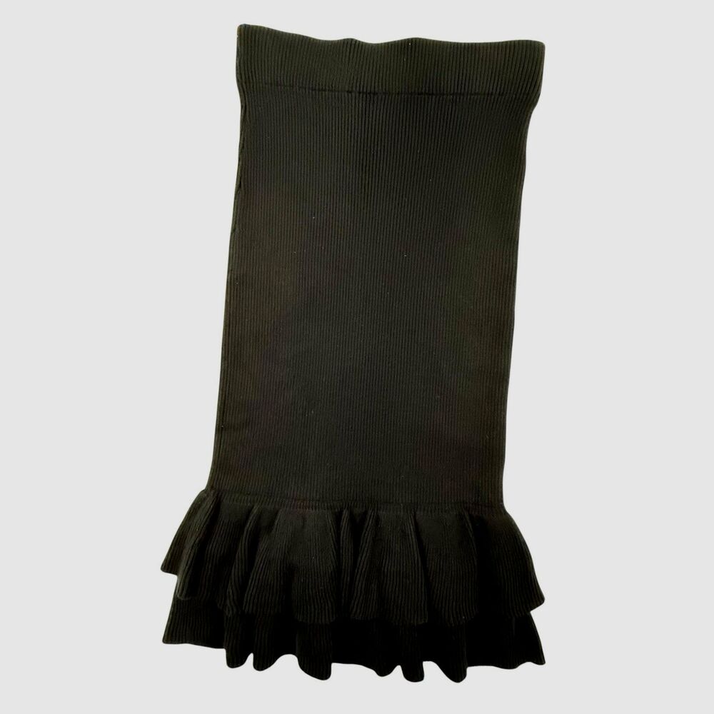 NEW LPA Ruffled Knit Bodycon Skirt Small Black Cashmere Cotton Midi Designer